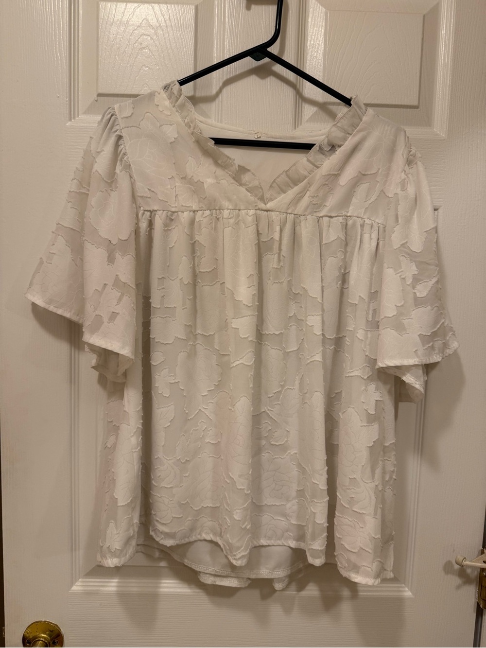 Ivory Textured V-Neck Women's Blouse